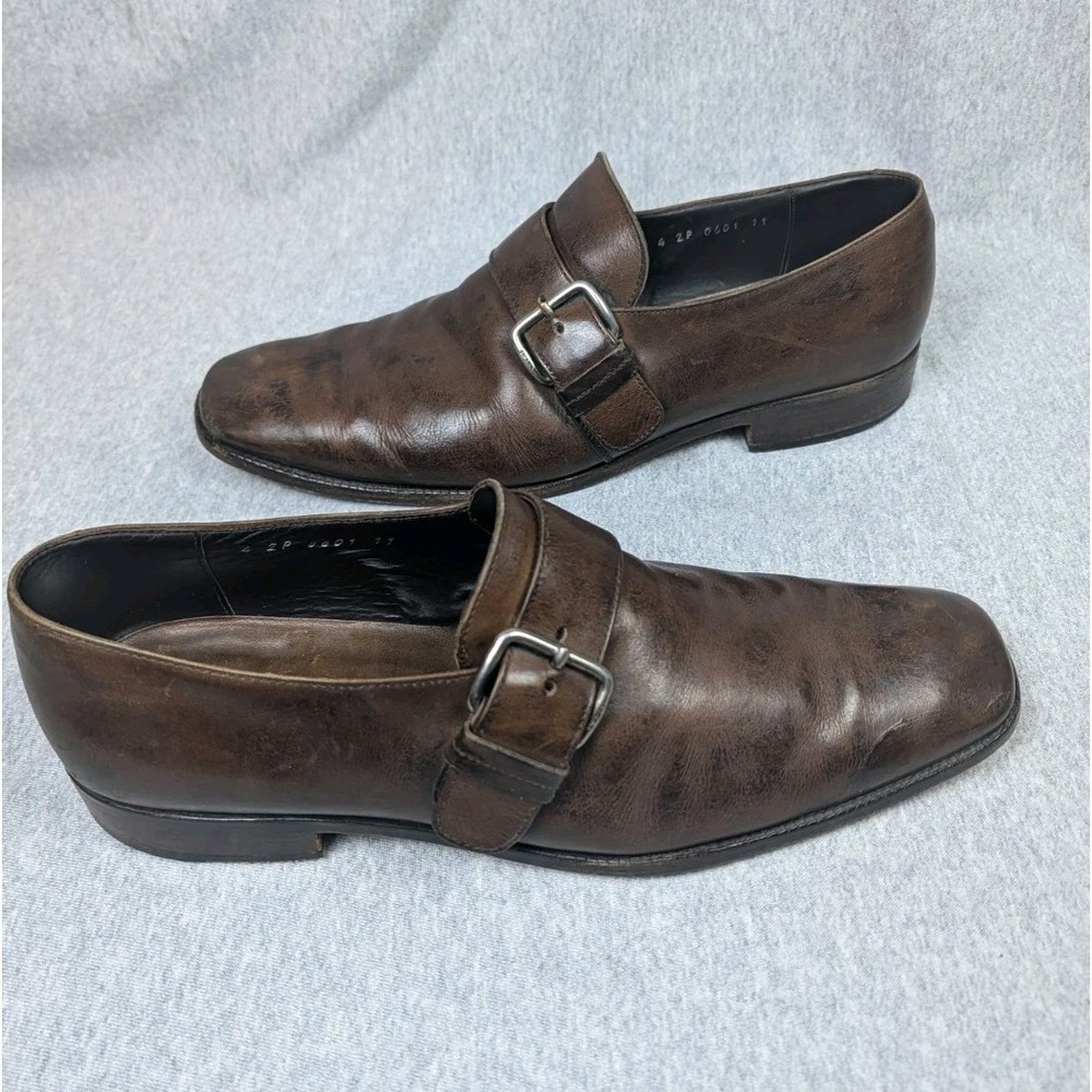 Prada Milano Leather Monk Strap Loafers Mens Size 11 Brown Made In Italy - Picture 3 of 14